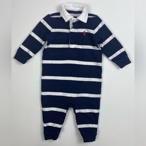 Ralph Lauren Navy White Long-Sleeve Rugby Jumpsuit size 6 Months